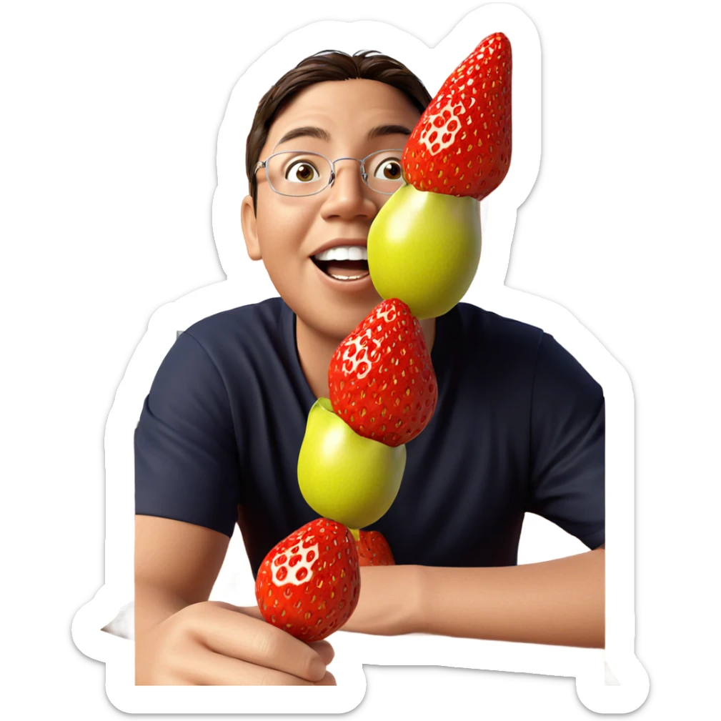 boy enjoying a strawberry snack sticker