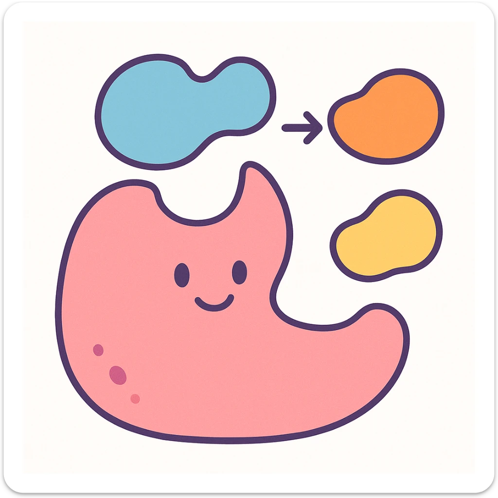 Ultra-detailed scientific illustration  (like in a school book) of enzyme digestion. Macro molecular view, clean white background, no text, no human figures or cartoon characters. Purely biological focus. sticker