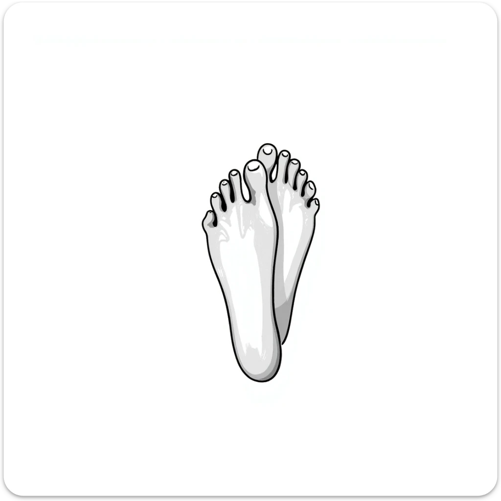detailed illustration of bare foot soles with white sap sticking to them, realistic drawing sticker