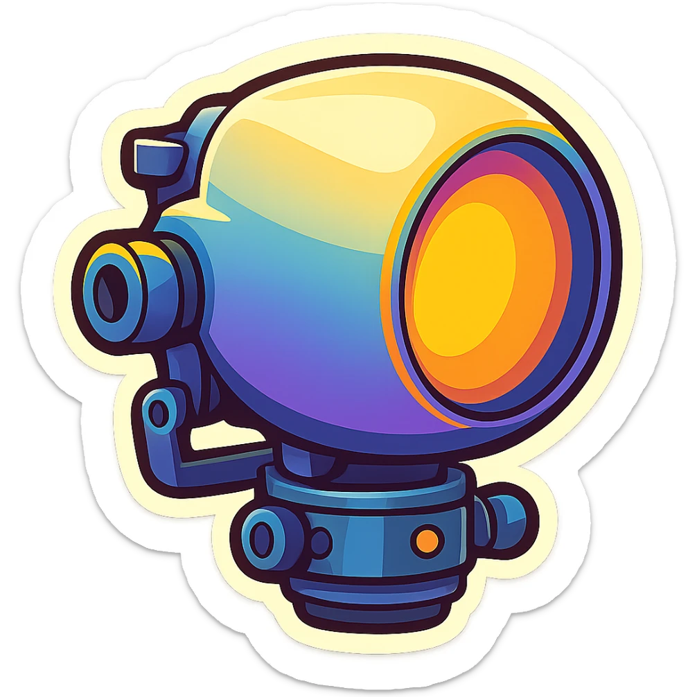 Spotlight in retro stickers style, rotated sharply left, no beam. sticker
