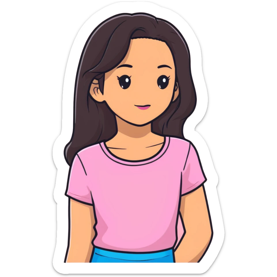 girl with long  dark brown hair and light tan skin wearing a pink top  sticker