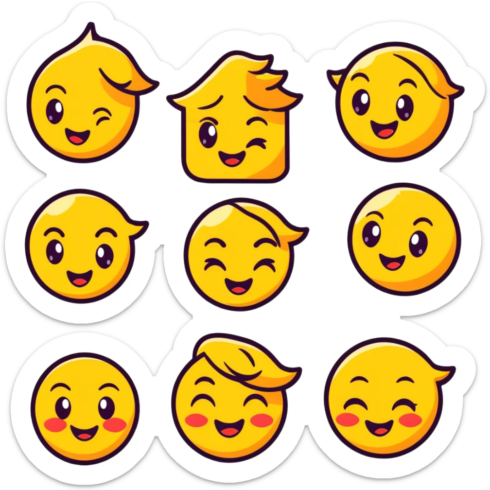 sticker style emoji combo of 5-8 pieces showing a progression of emotions: seduction, anticipation, passion, climax, and afterglow. Inspired by erotic 3D art and fan service. No text, no flags, no random animals. sticker
