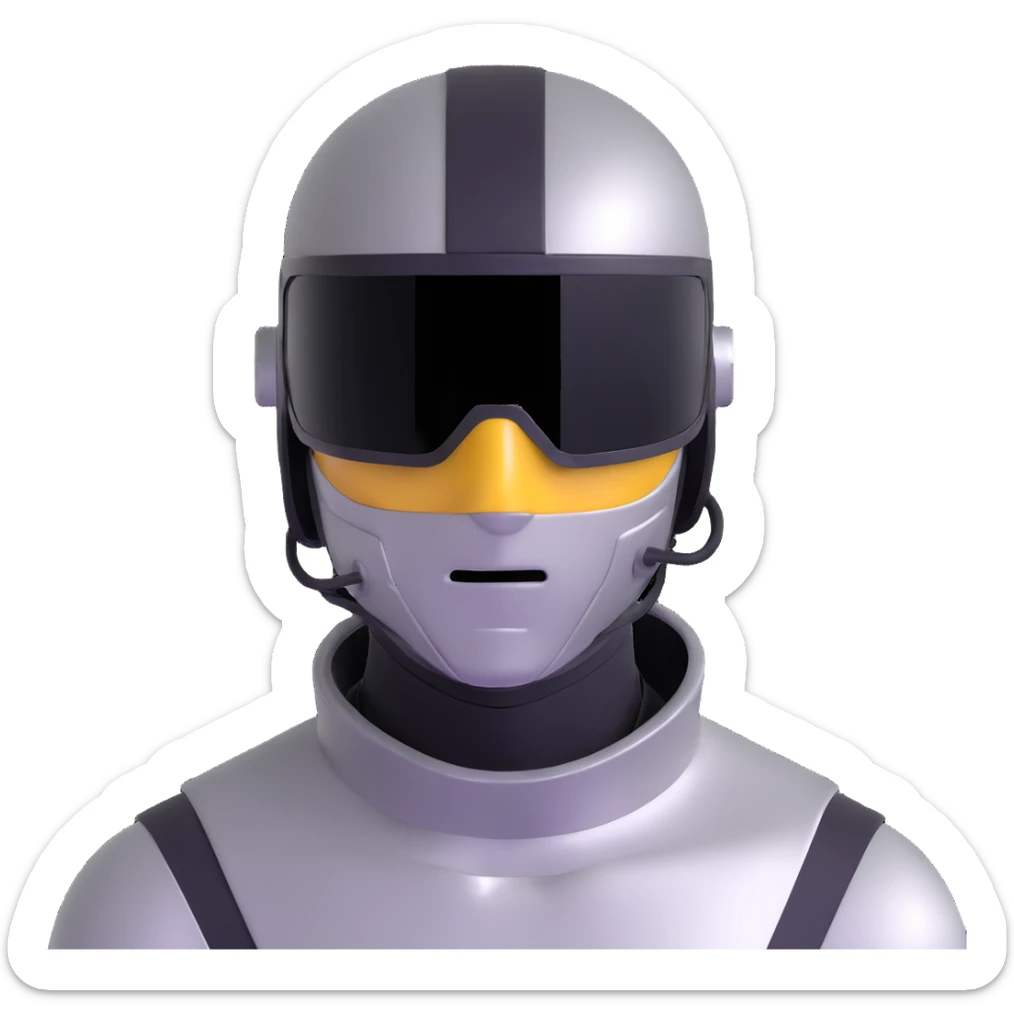 cyber y2k guy with metallic clothing, futuristic visor, and duct tape over his mouth sticker