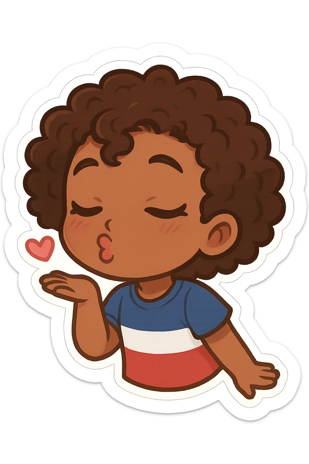 chibi emoji of a Dominican character with curly hair and brown skin, blowing a kiss sticker