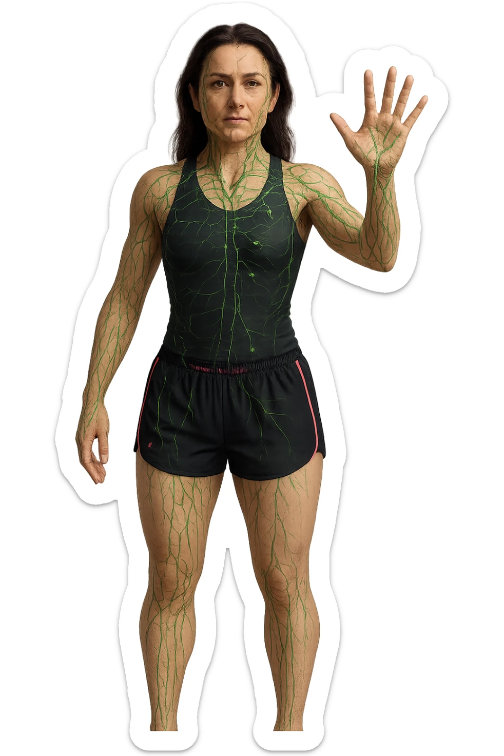 Donna in forma che ha riattivato il suo sistema linfatico su un corpo umano in 3D sticker