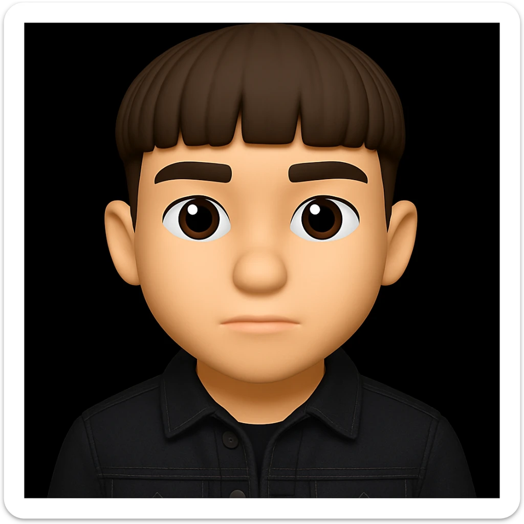 Re-dress the young man wearing a black denim jacket. Maintain the 3D emoji style look in the edit. sticker