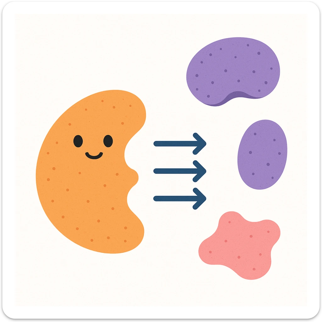 Ultra-detailed scientific illustration  (like in a school book) of enzyme digestion. Macro molecular view, clean white background, no text, no human figures or cartoon characters. Purely biological focus. sticker