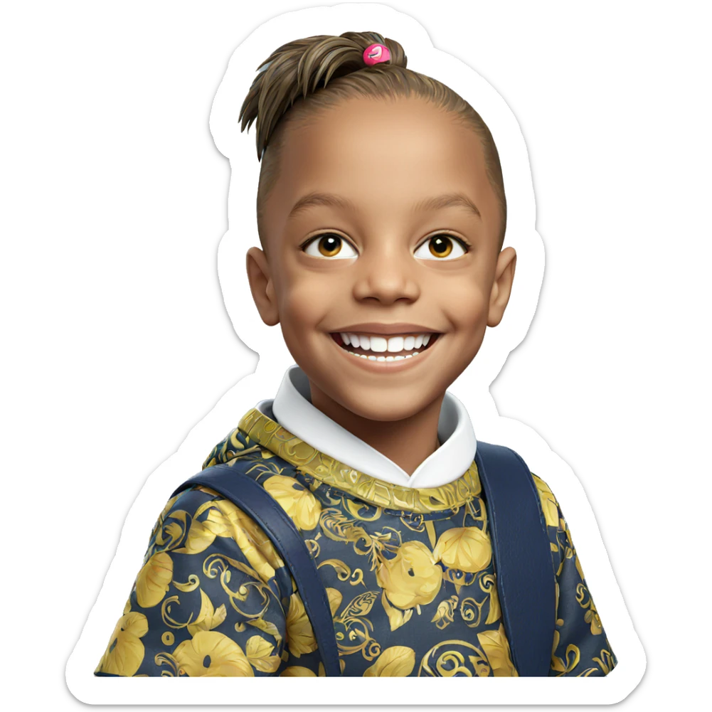 smiling boy with hair ornament sticker