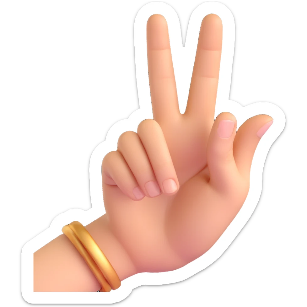 3D emoji style hand showing a peace sign gesture with the ring finger touched by the thumb, smooth and friendly sticker