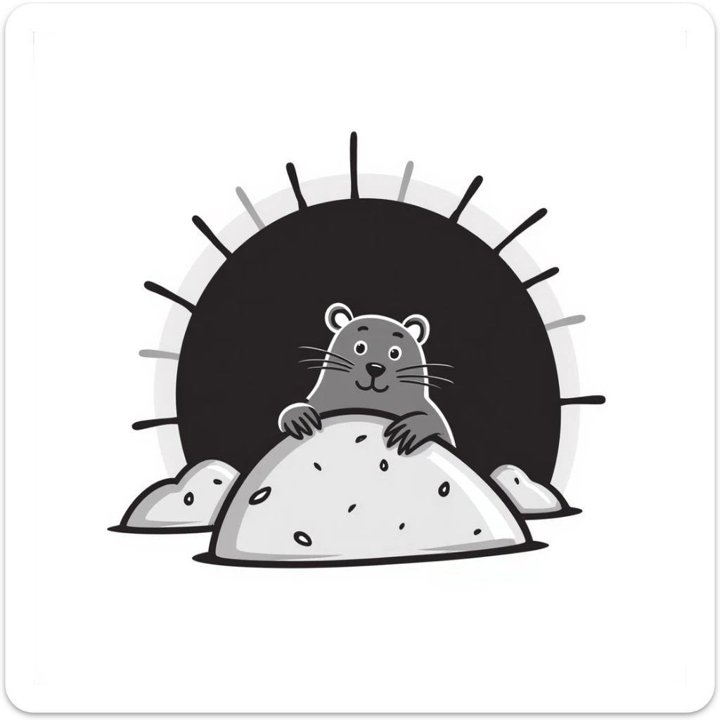 a hand drawn doodle of a mole peeking out of the earth sticker