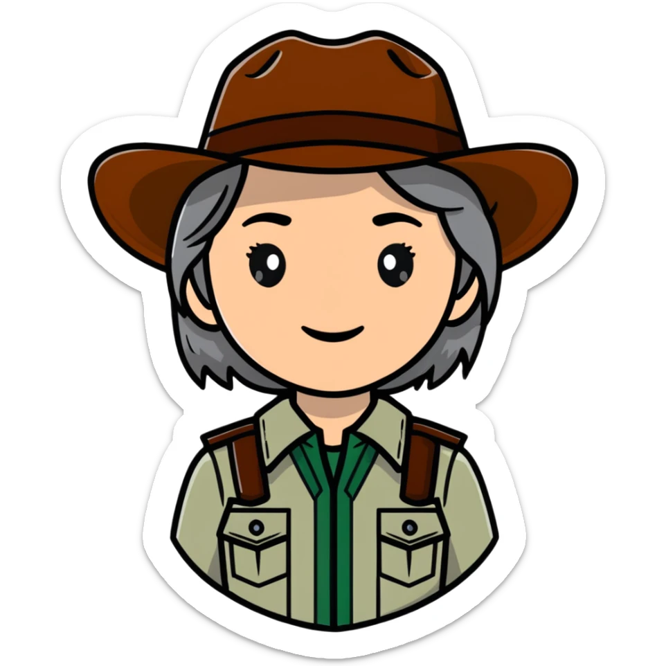 white woman park ranger with brown and gray hair sticker