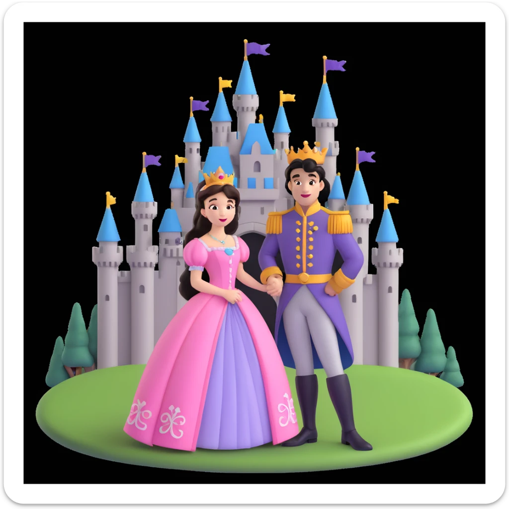 prince and princess Disney dress close up photo in castle background sticker