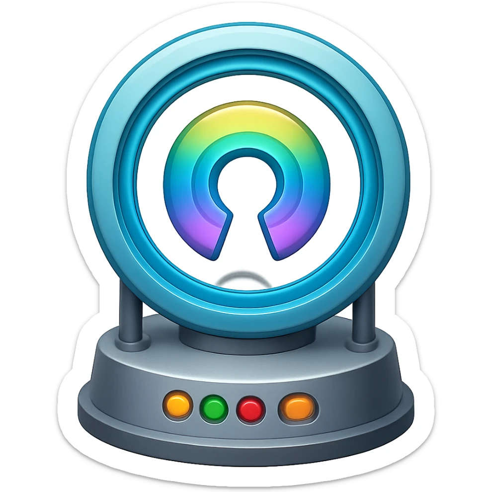 Add a teleportation machine to the teleportation portal emoji in the style of emoji with transparent background. sticker