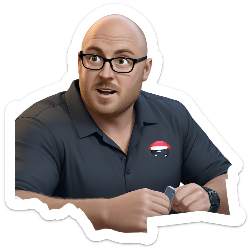 bald man in black shirt sticker