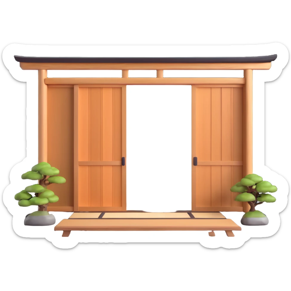 traditional Japanese house with wooden structure, sliding shoji doors, and tatami mat flooring sticker