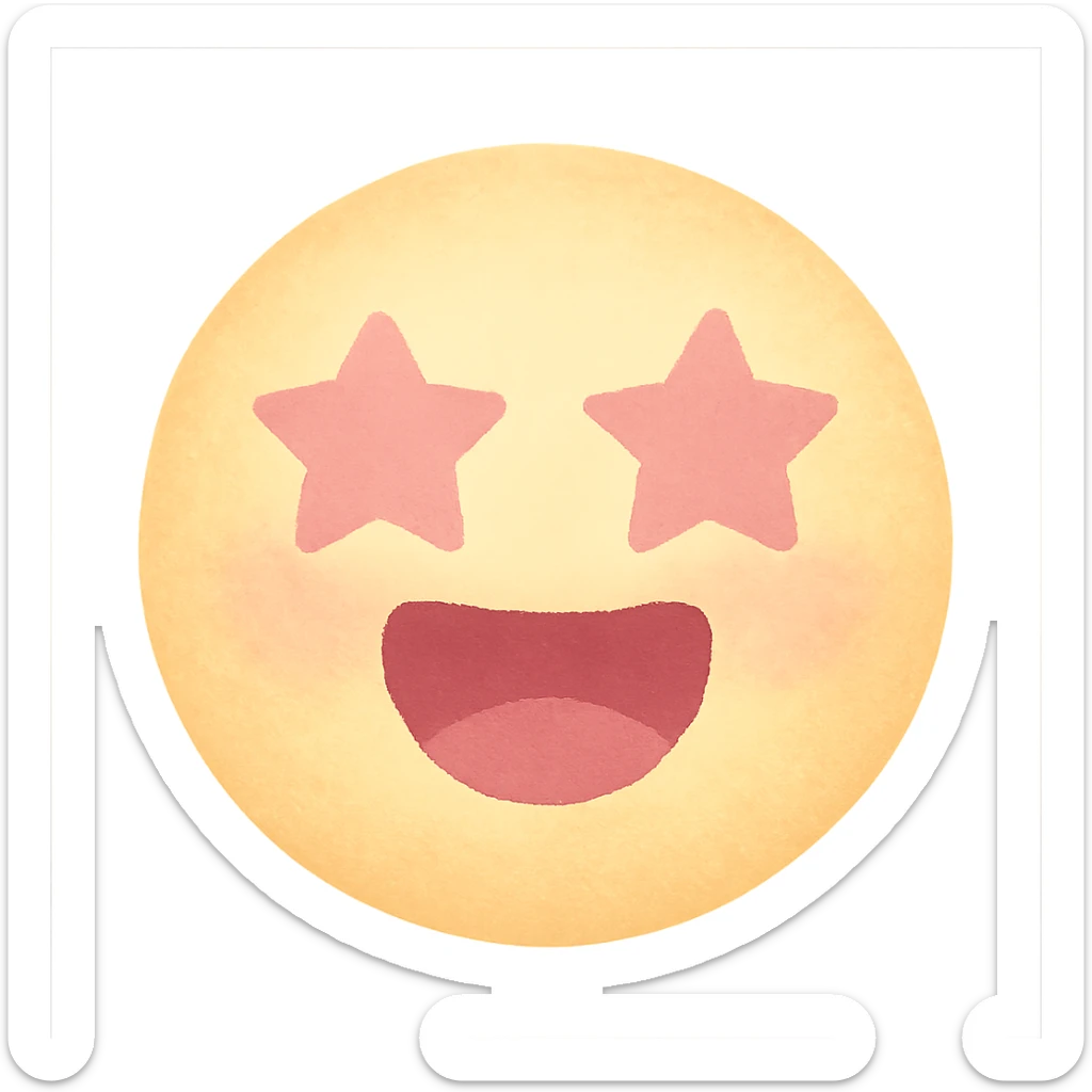 cute emoji, round face, star eyes, open mouth, excited, pastel yellow and pink sticker