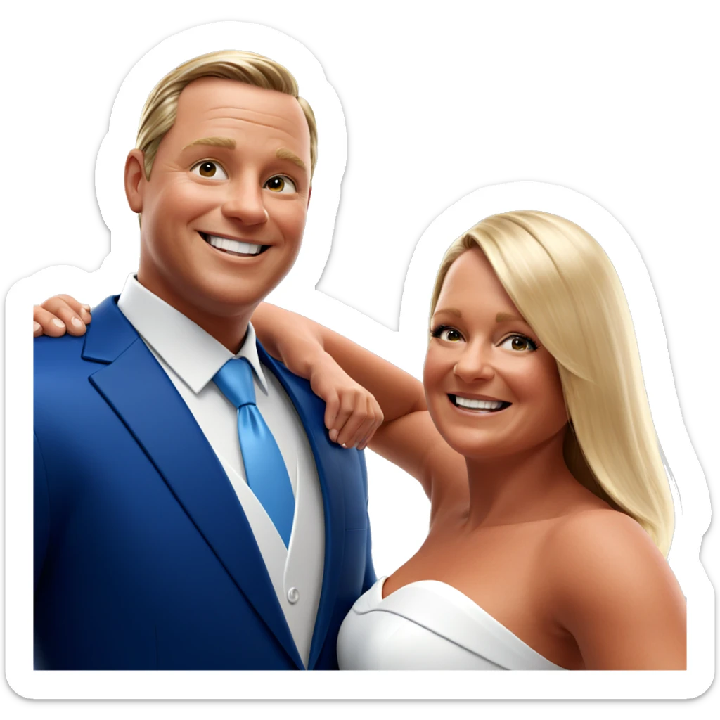 smiling couple in formal attire sticker