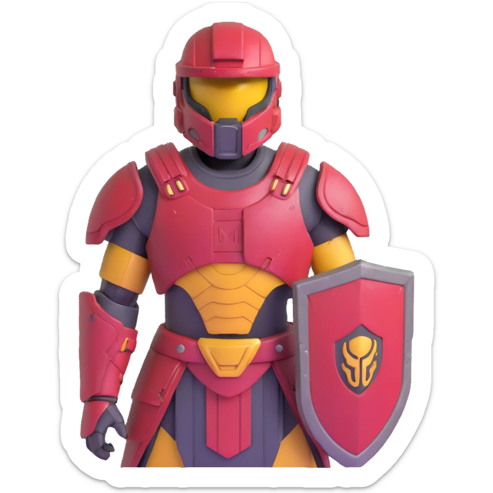 male Halo Spartan warrior with weathered armor and nomadic traveling supplies sticker