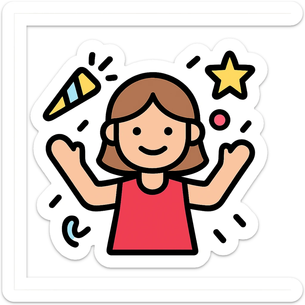 A girl in a red dress celebrating at a party sticker