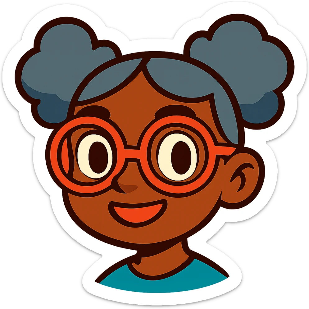 african american girl head with oversize glasses and gray hair in bunches, vibrant toon style sticker