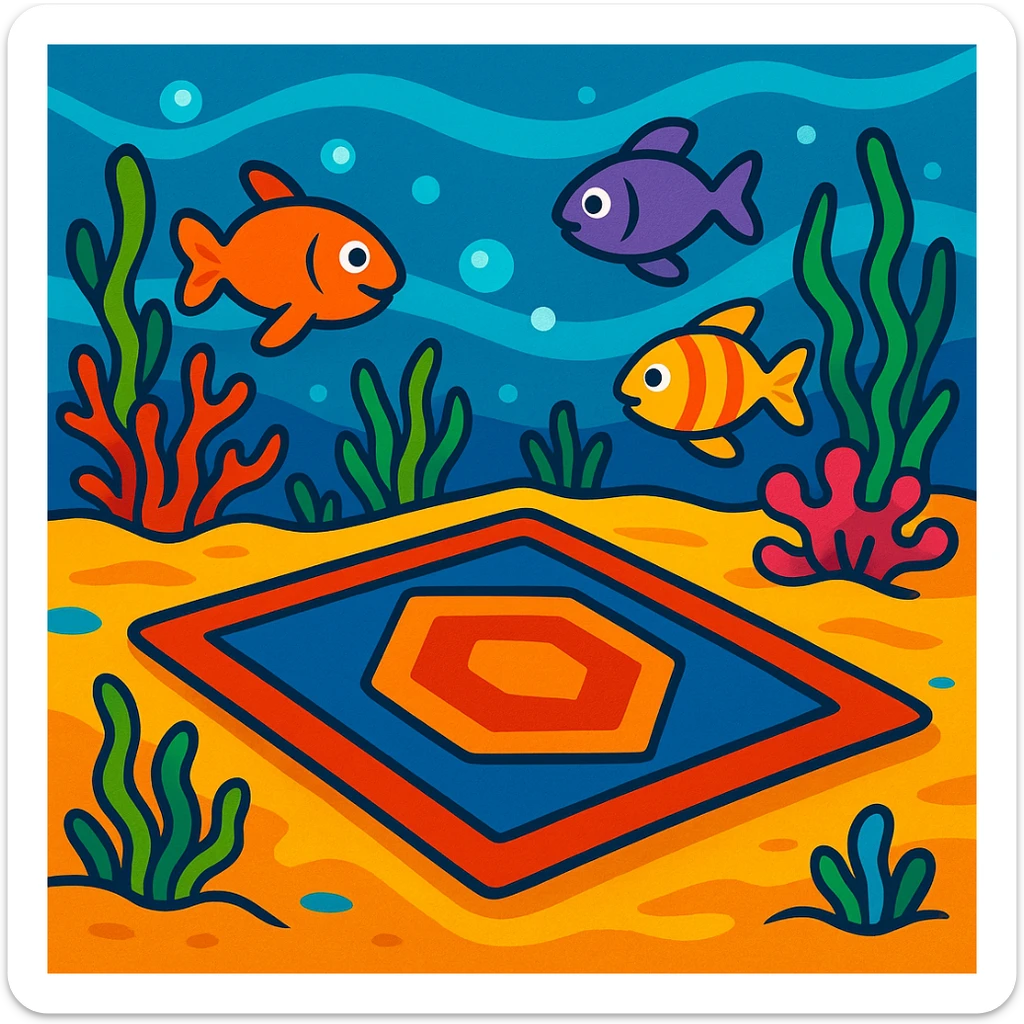carpet on the sea floor, with bright underwater colors and cartoon fish, vibrant toon style sticker