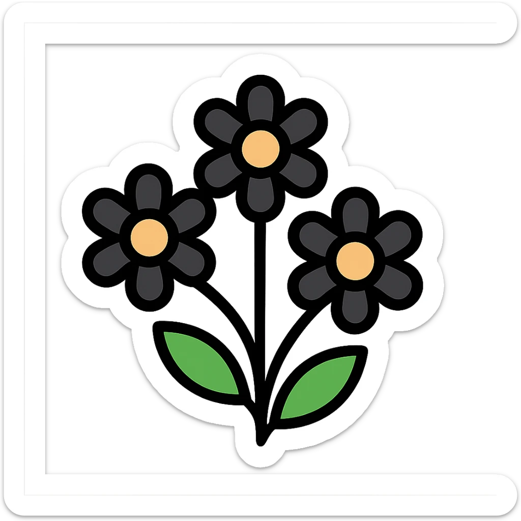 black flowers, color outline icon style, lineal color icon with black outlines sticker