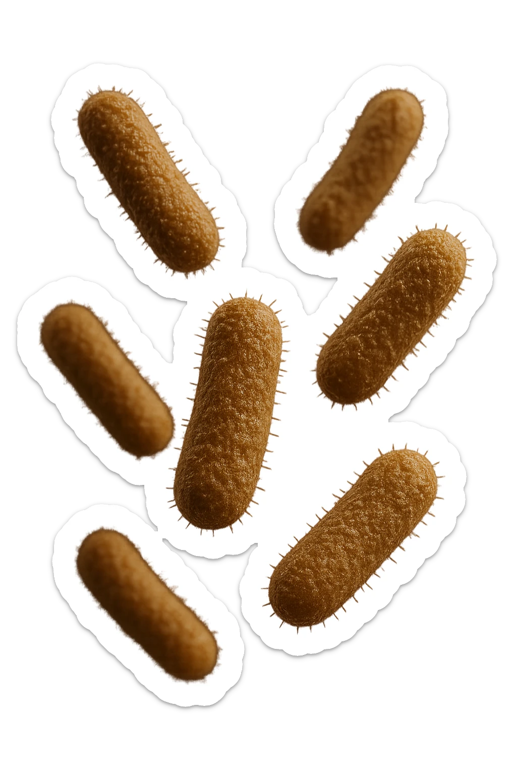 6 batteri intestinali iperrealistici sul bordeaux fluttuano in aria, iperrealistico 4k sticker