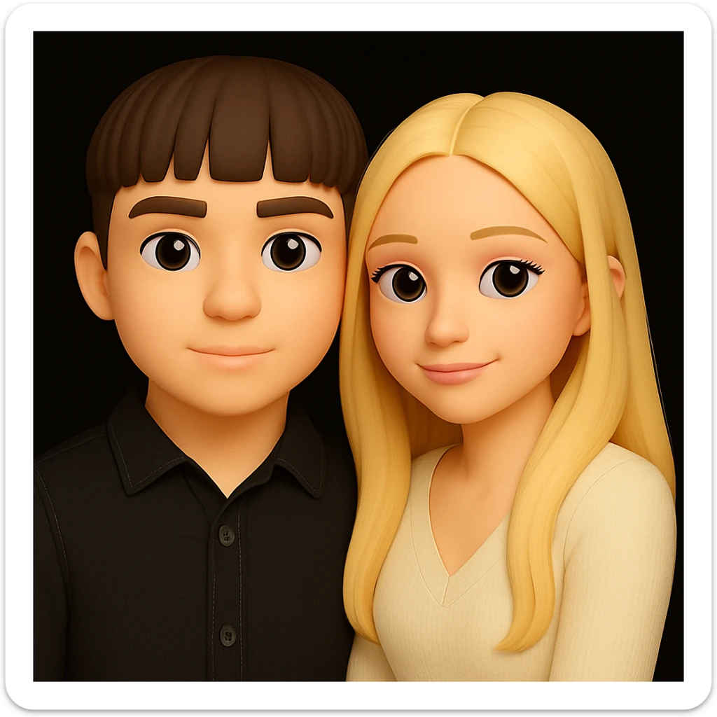 Make the guy's skin color the same as the girl's skin color in the image, keeping the 3d-emoji style and everything else unchanged. The original style is 3d-emoji, but since it does not support editing, use a general style editor that respects the 3d-emoji look. sticker