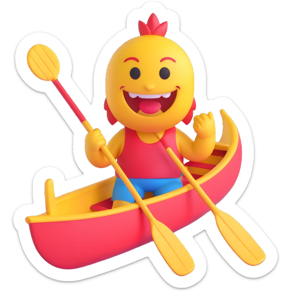 3D smiley emoji, round shape, holding dragon boat paddle, sporty face, transparent background (dragon boat racing) sticker