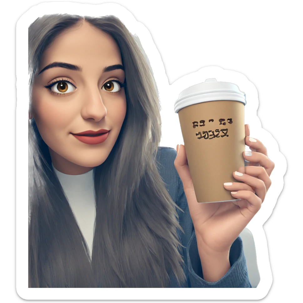 smiling girl with coffee cup sticker