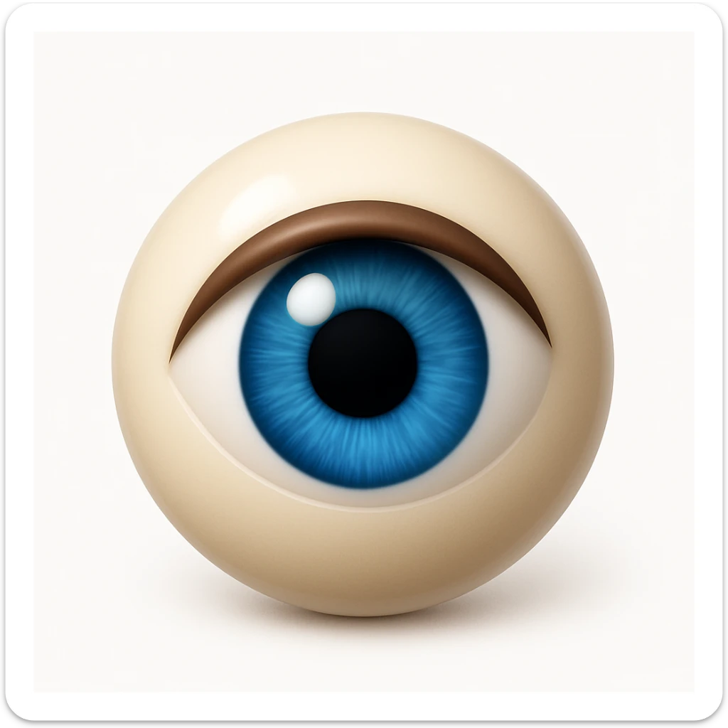 A 3D emoji in iOS emoji aesthetic style of a single human eye, with a detailed iris and pupil, smooth glossy surface, realistic shading and reflection, clean white background sticker
