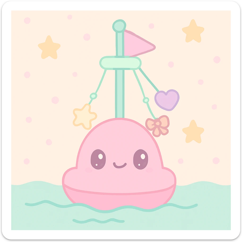 girly buoy floating in the sea, decorated with pendants, playful and feminine style, cute, charming, pastel colors sticker