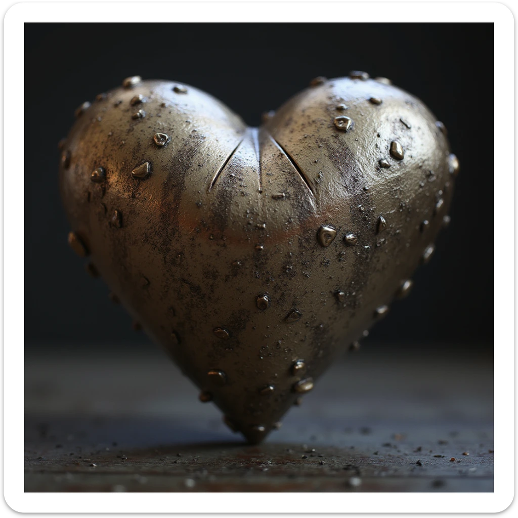 a realistic heart-shaped gun, metallic texture, detailed lighting, photorealistic style sticker