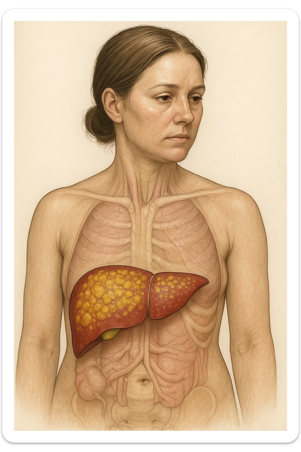 donna con fegato grasso immagine realistica sticker
