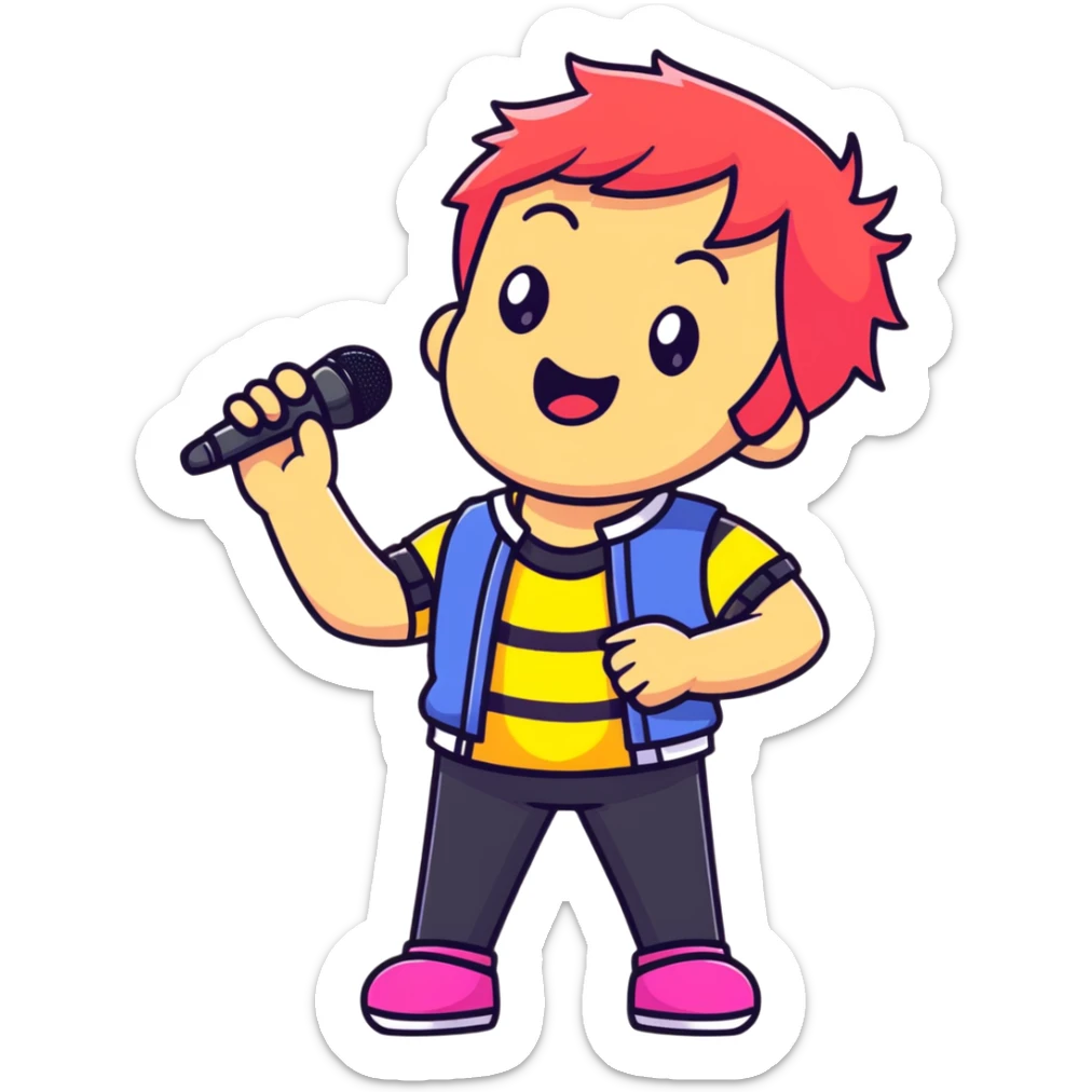 Fanloid Xydrick idol character singing with microphone, colorful concert outfit sticker