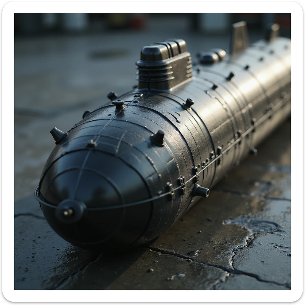 torpedo, detailed texture, realistic lighting, in a military setting sticker