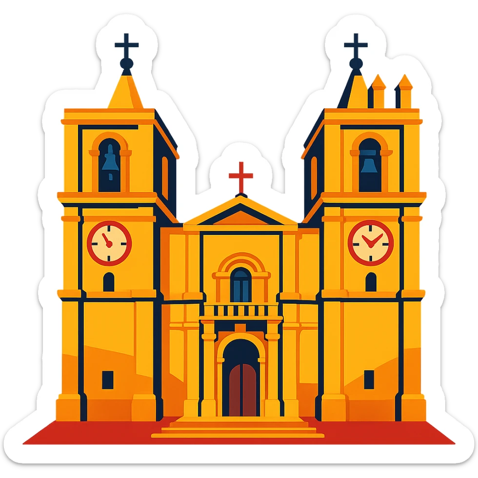 Catedral de San Juan en Malta, detalles de las torres y entrada, estilo ilustrativo sticker