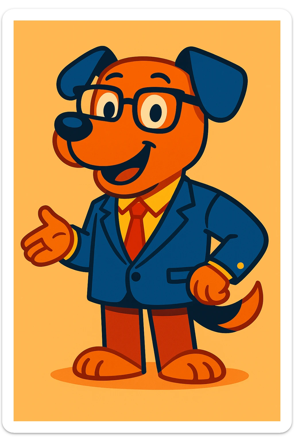 Add glasses to the dog in a suit, cartoon style, playful, colorful, keep background as is. sticker
