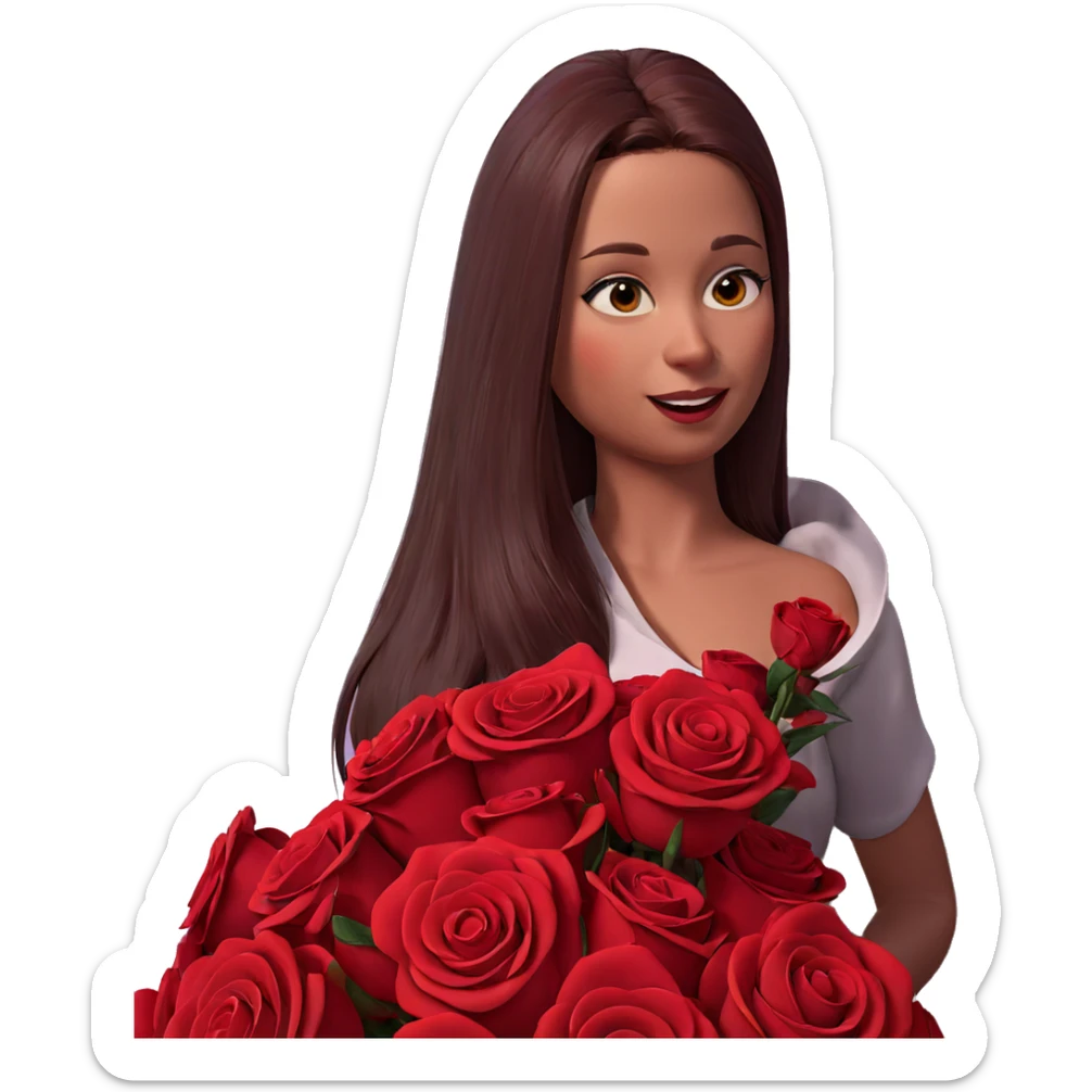 girl with red rose bouquet sticker
