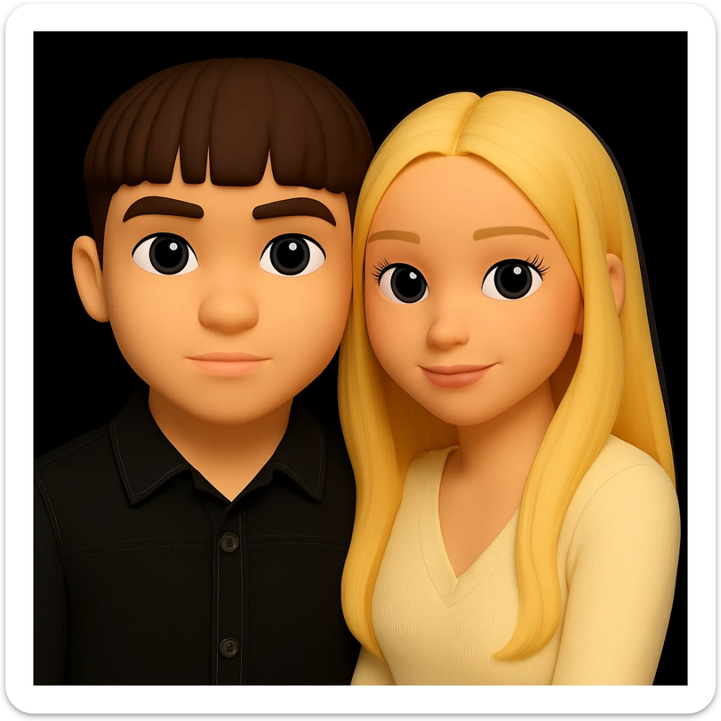 Change the skin color of the boy to match the skin color of the girl next to him, while preserving the 3d-emoji style and keeping everything else unchanged. sticker