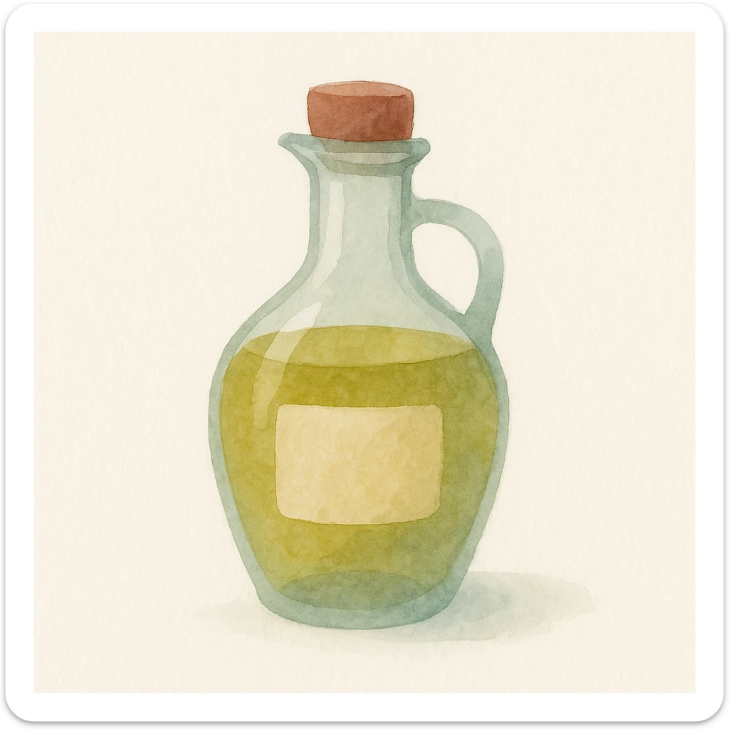 traditional Mediterranean olive oil bottle, watercolor style sticker