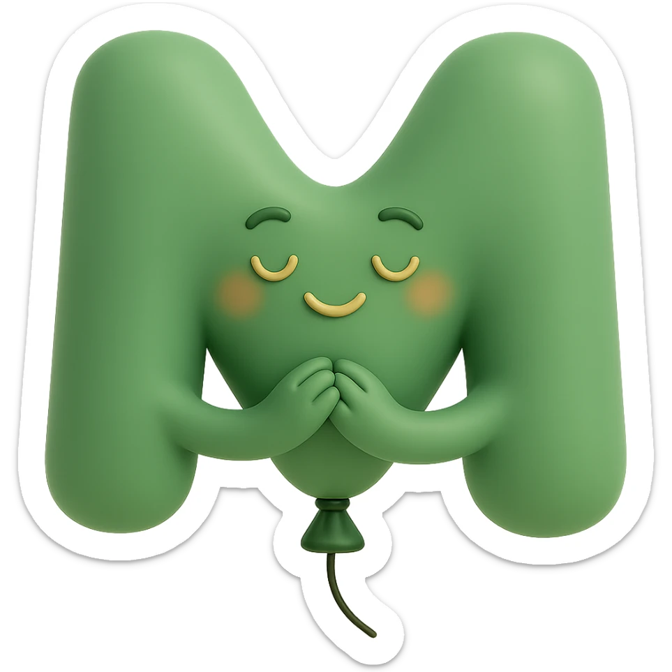 Change the balloon M to green, keep the warm, grateful expression and gratitude vibe, with no background. sticker