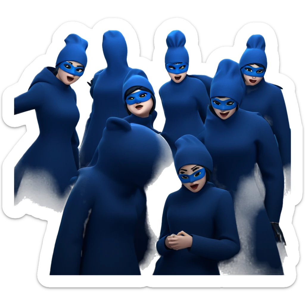 girls in blue hats and masks sticker