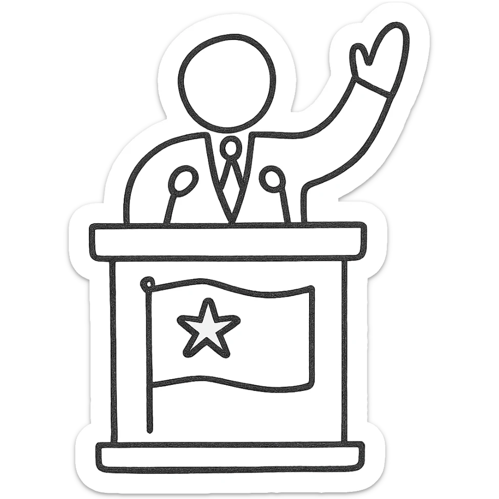 Add a flag to the politics icon, keep the hand drawn outlined icon style, no background. sticker