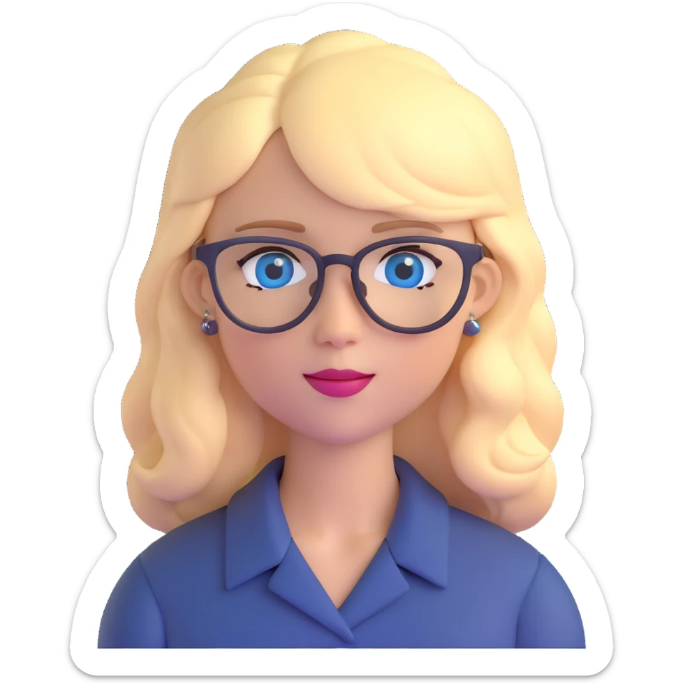 blonde 40 year old woman with blue eyes and glasses sticker