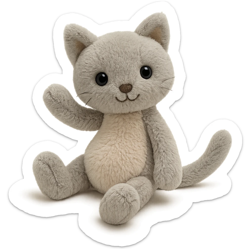 cute jellycat plushie, soft and cuddly, big eyes, gentle smile, in a playful pose sticker