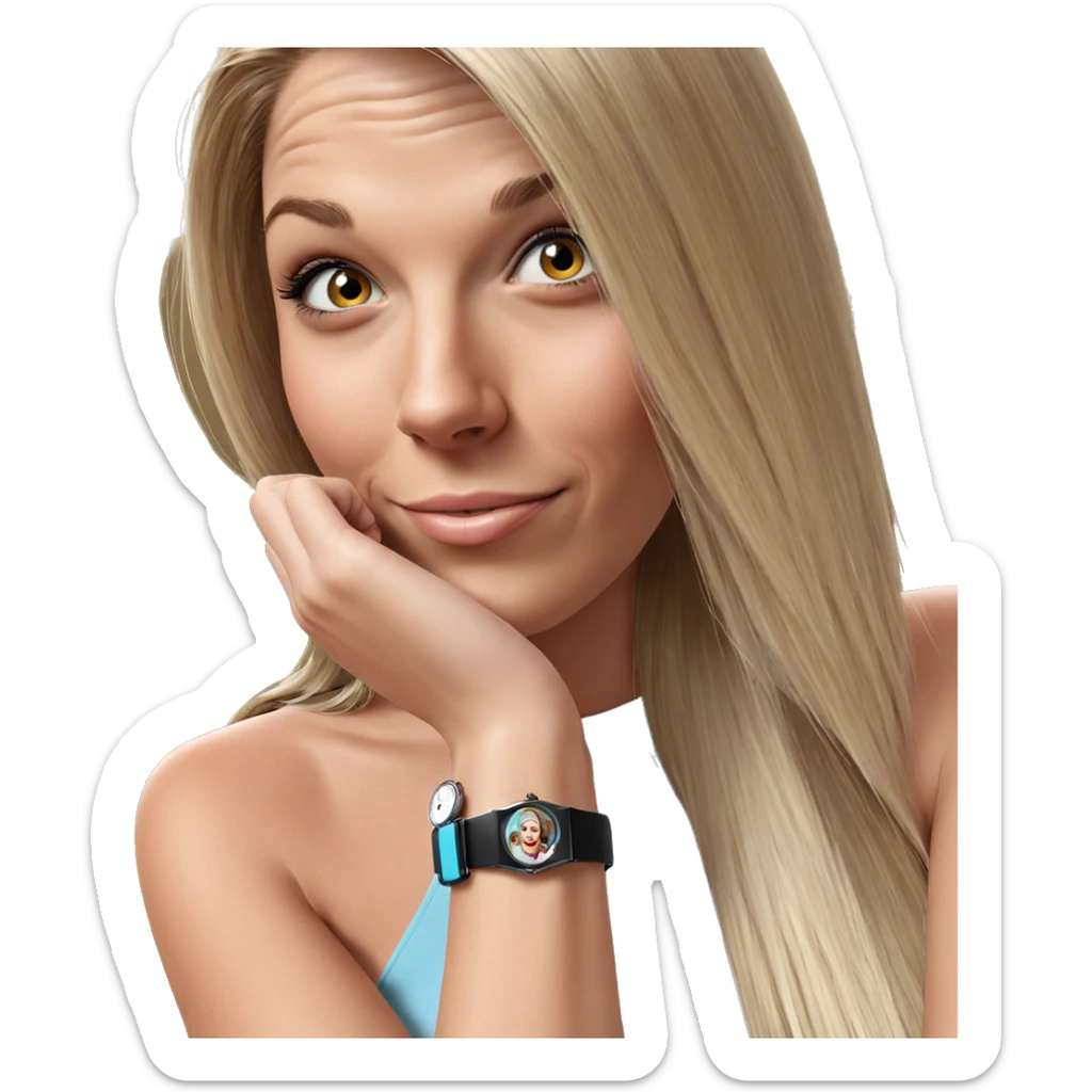 smiling girl with wristwatch sticker
