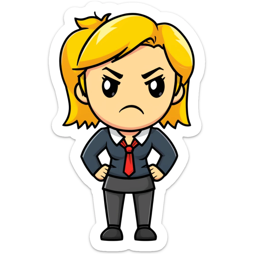 angry blonde female teacher full body without glasses, very blonde hair sticker