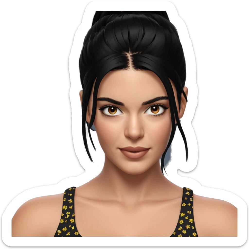 smiling girl with black hair sticker