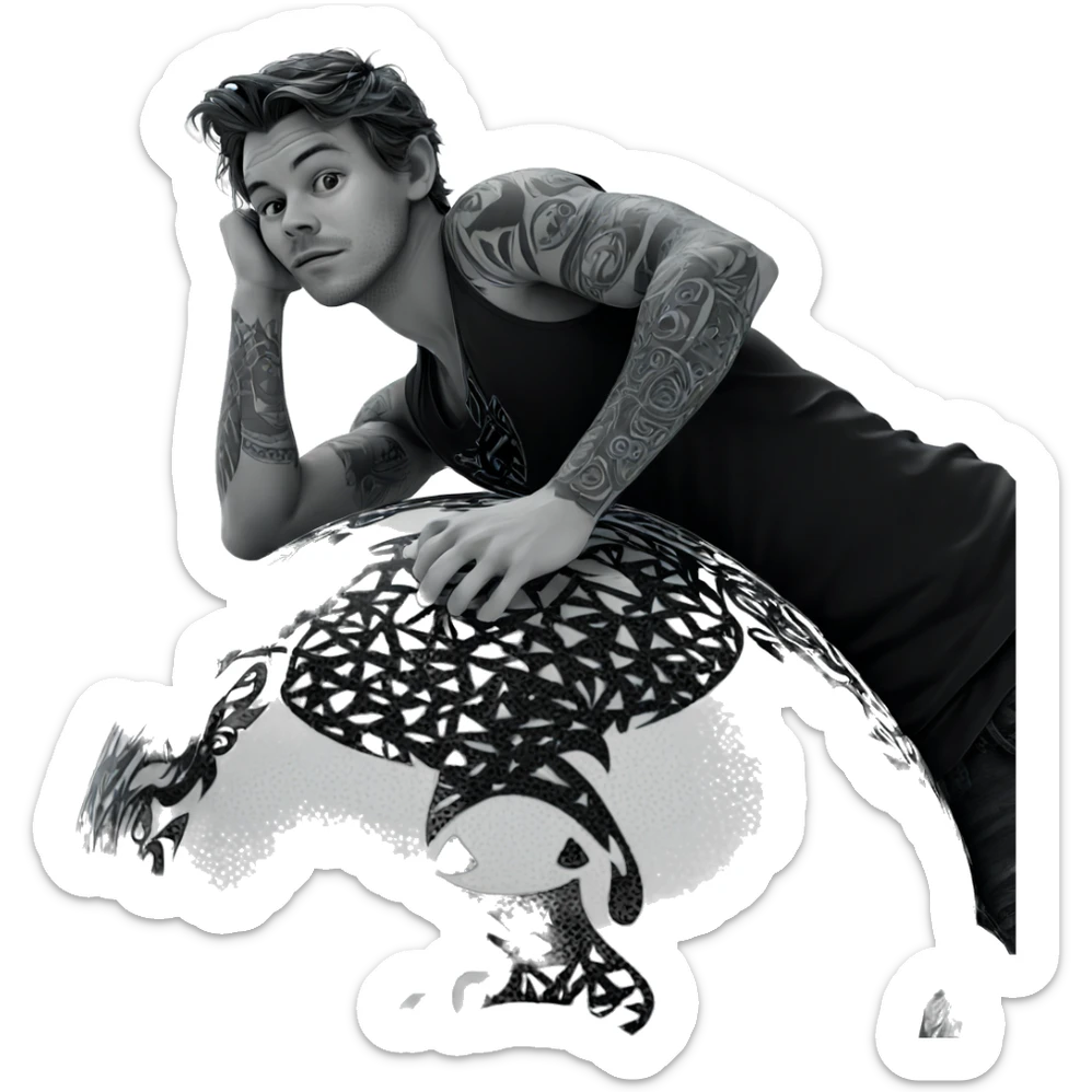 tattooed boy in monochrome sticker